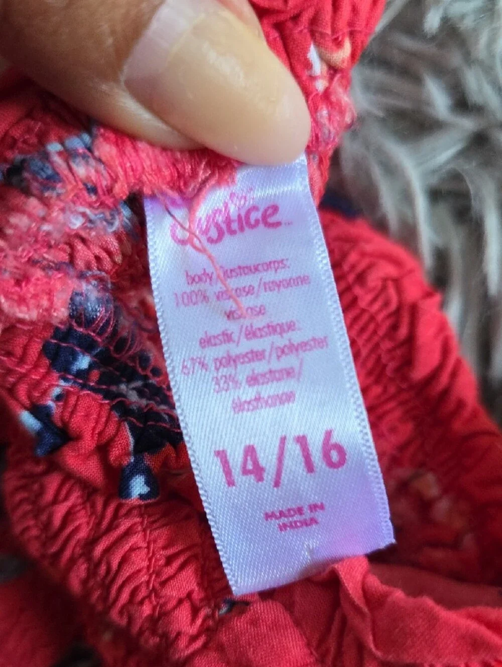 Justice Red Floral Smocked Top with Navy Accents